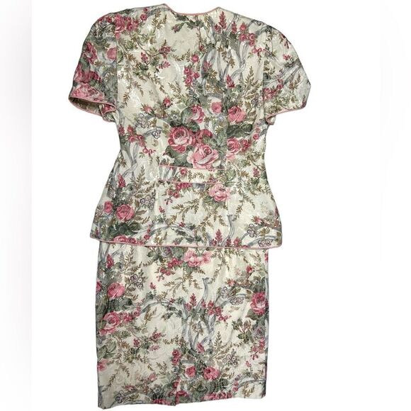 Vintage Talbots Depeche Floral Skirt Suit Two Piece Matching Short Sleeve Blazer - Picture 4 of 13